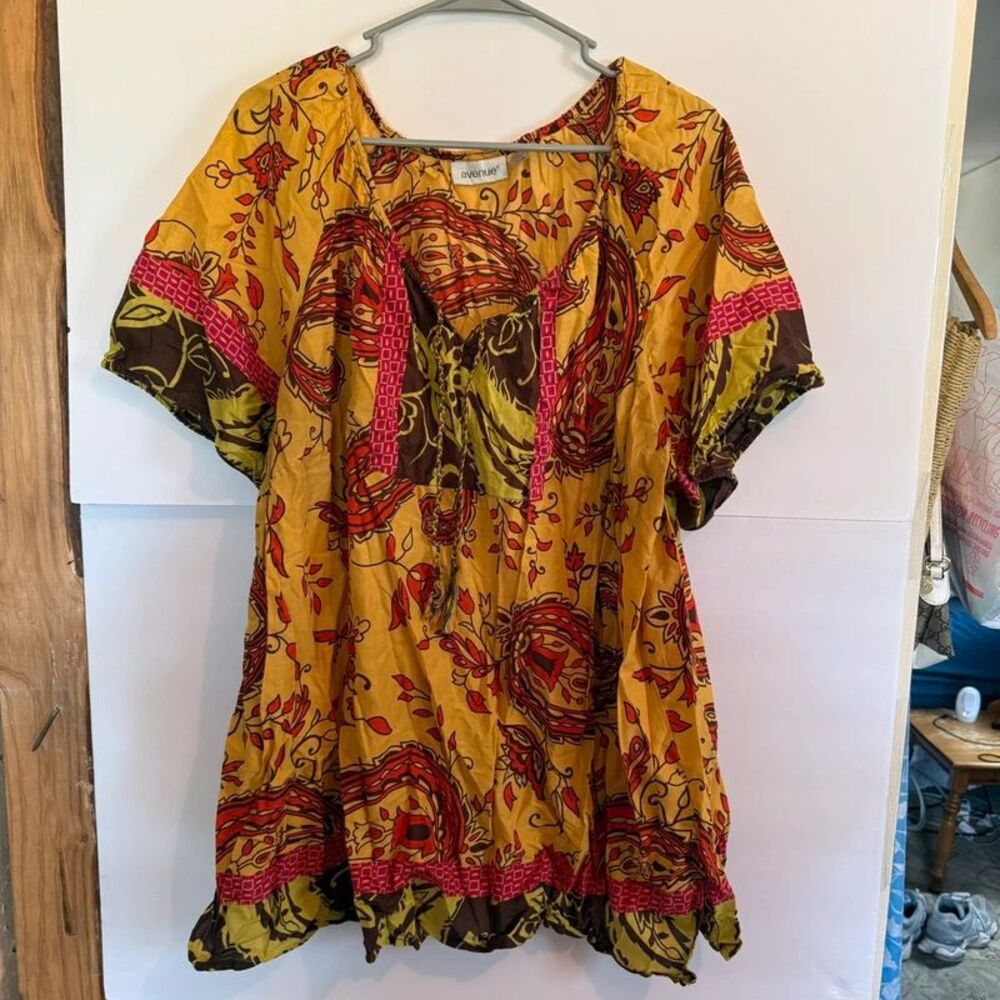 Avenue 26/28 Plus Size Boho Paisley Cotton Tunic Top